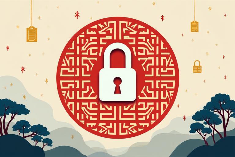 データの安全性を象徴する日本の伝統的な紋様と現代のセキュリティロック