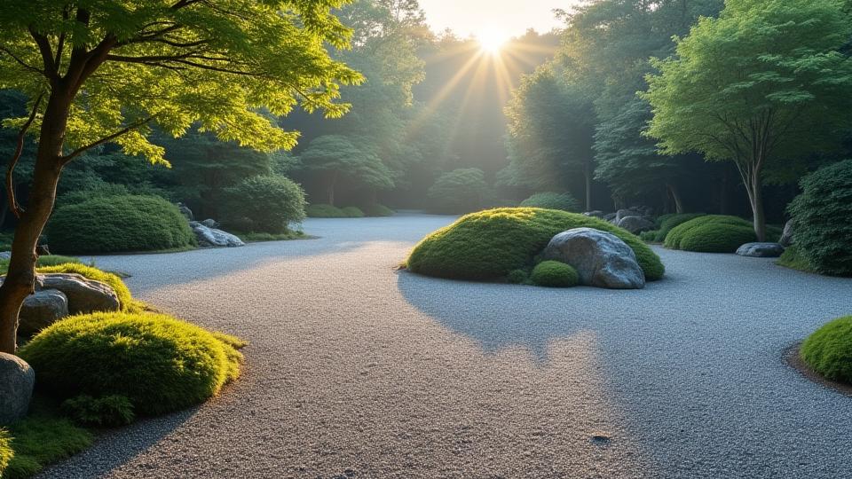 静かな禅庭園、小石の道を歩くシニアの足元、日本の文化への敬意を示す